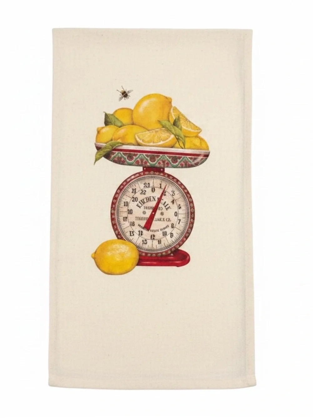 Antique Kitchen Scale, Lemons & Bee Summer Tea Towel Farmhouse Kitchen Decor